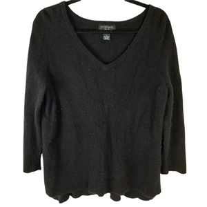Peck & Peck Luxury Black Cashmere V Neck Sweater Comfy Neutral Basic